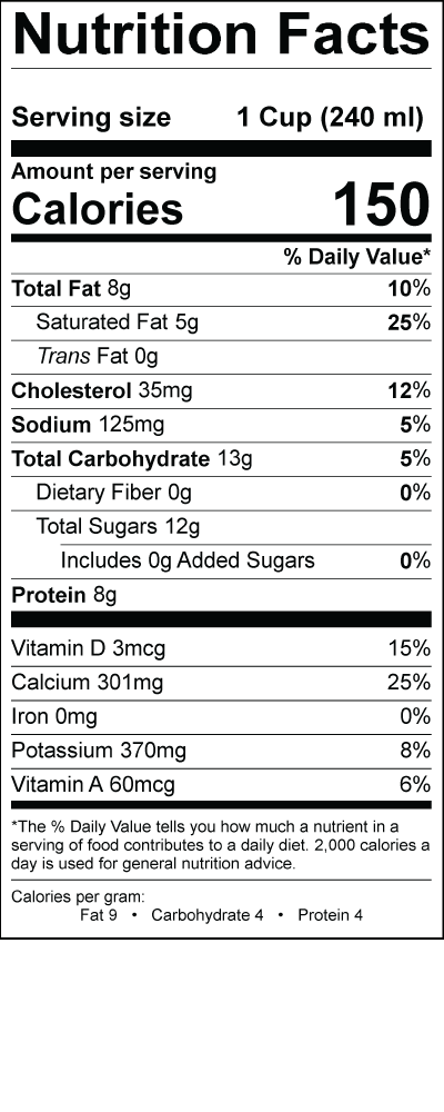 Smith's Vitamin D Milk Nutrition Label