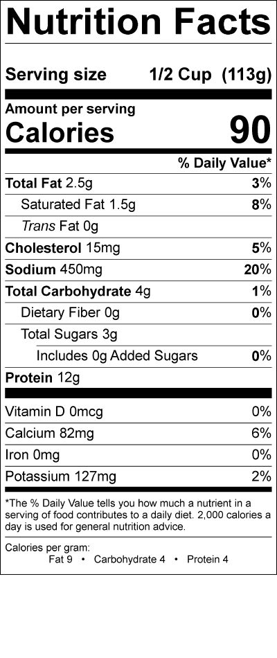 Smith's Low Fat Cottage Cheese Nutrition Label