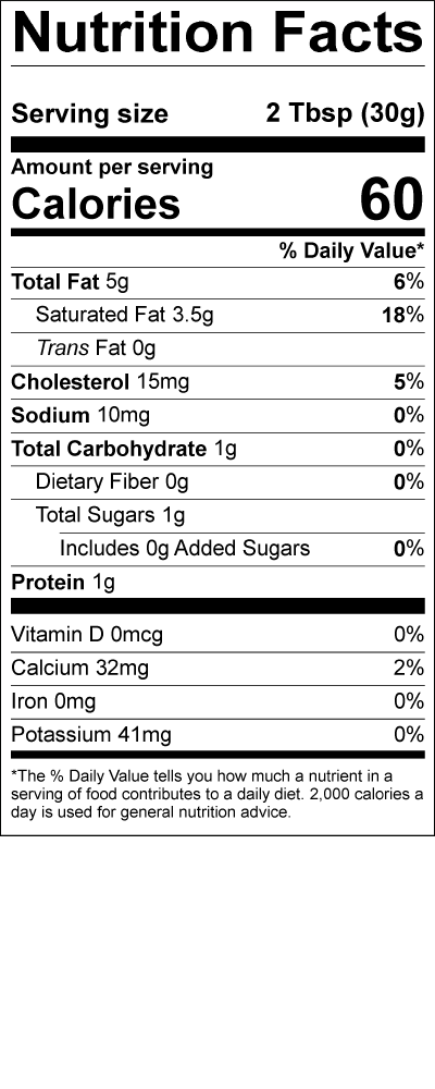Smith's All Natural Sour Cream Nutrition Label