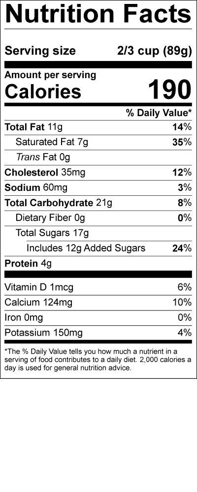 Smith's Old Fashioned Vanilla Ice Cream Nutrition Label
