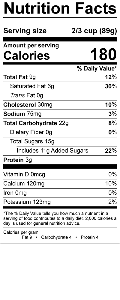 Smith's Vanilla Ice Cream Nutrition Label