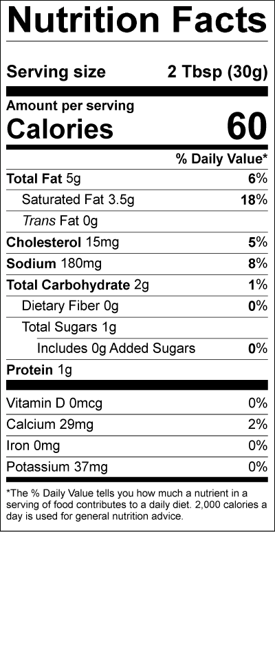 Smith's French Onion Dip Nutrition Label