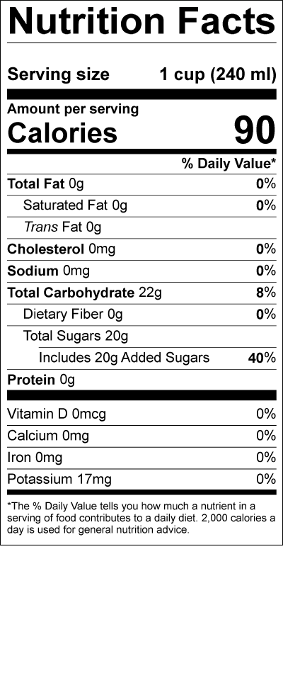 Smith's Lemon and Lime Drink Nutrition Label