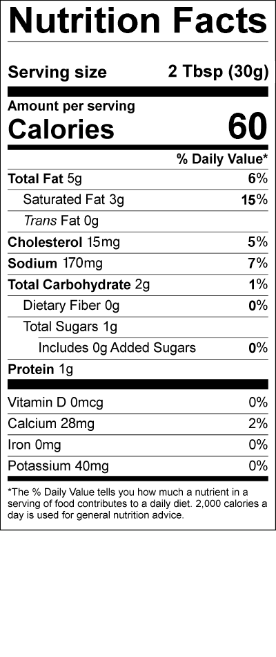 Smith's Zesty Onion Dip Nutrition Label