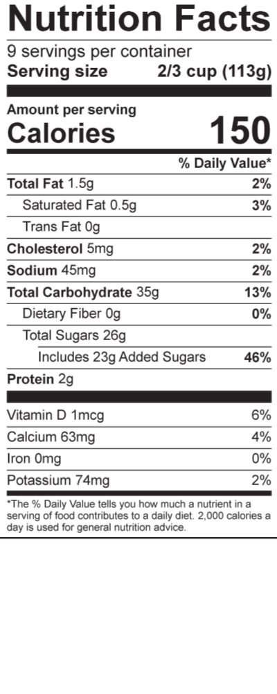 Smith's Orange Sherbet Ice Cream Nutrition Label