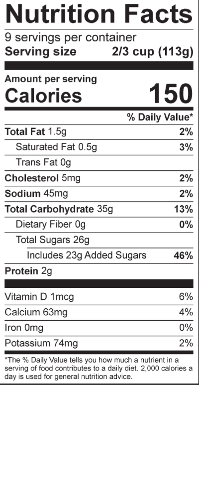 Smith's Rainbow Sherbet Ice Cream Nutrition Label